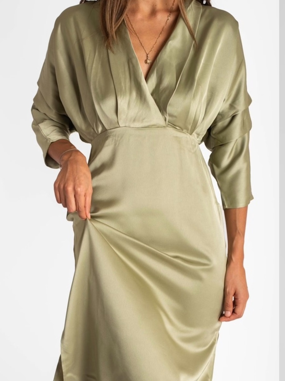 Olive Green Satin Midi Dress size M